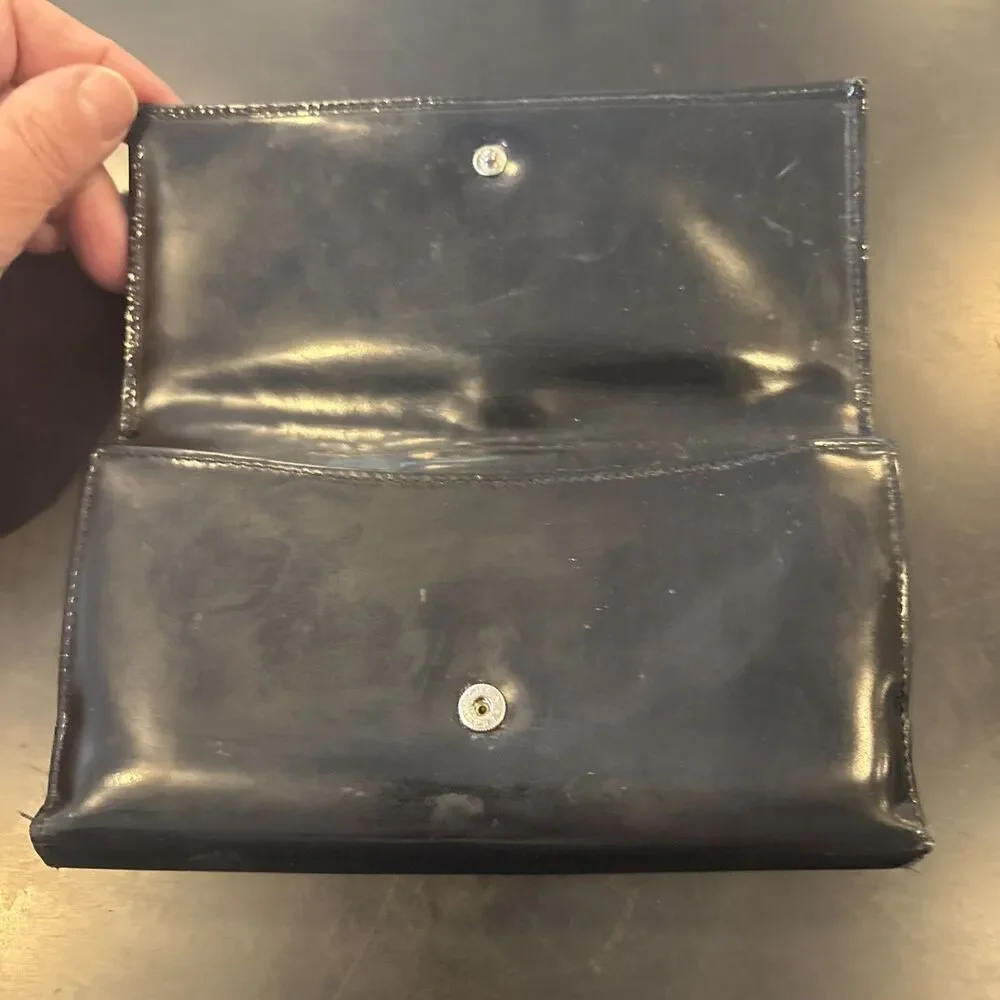 Vtg 1990s GUCCI Tom Ford Era 7” Long Patent Leather Wallet G Motif Black READ